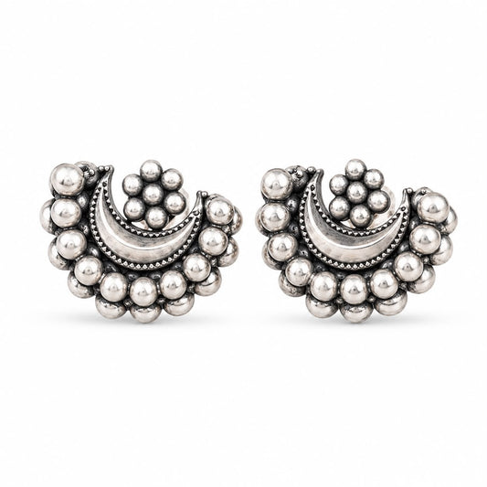 Oxidised Moon Silver Earrings