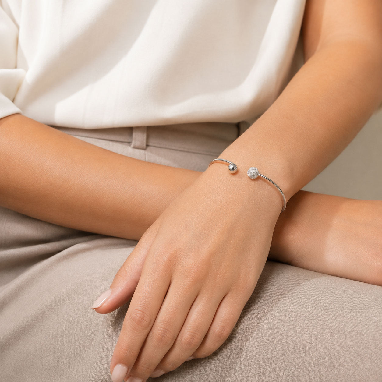 Silver CZ Ball Cuff
