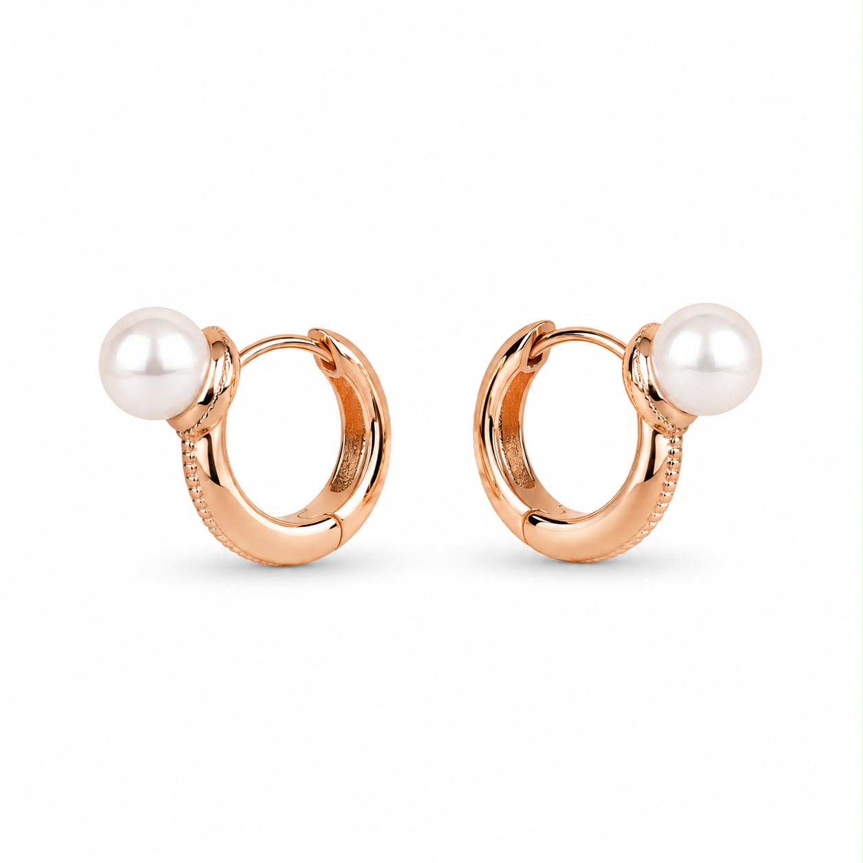 Rose Gold Pearl Hoops