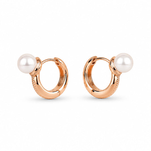 Rose Gold Pearl Hoops