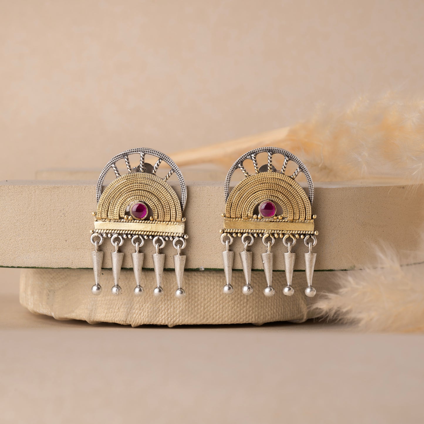 Stunning silver  earrings with intricate detailing, embodying traditional elegance and grace. 