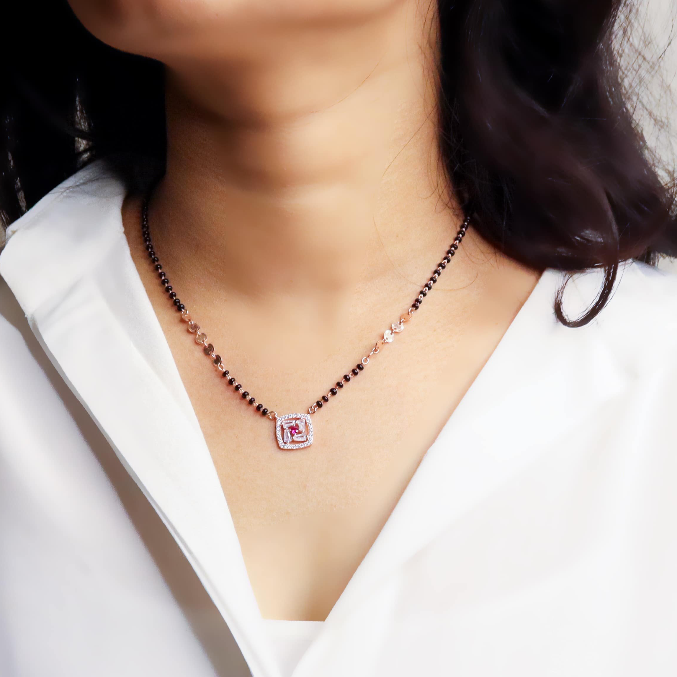 Ahana Red Silver Mangalsutra