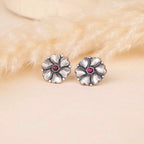 Silver Oxidised Floral Earrings