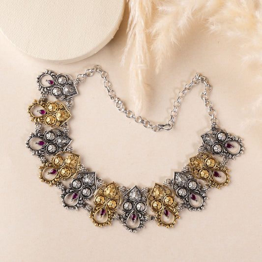 Stylish silver choker necklace featuring a delicate floral pattern, adding a touch of sophistication