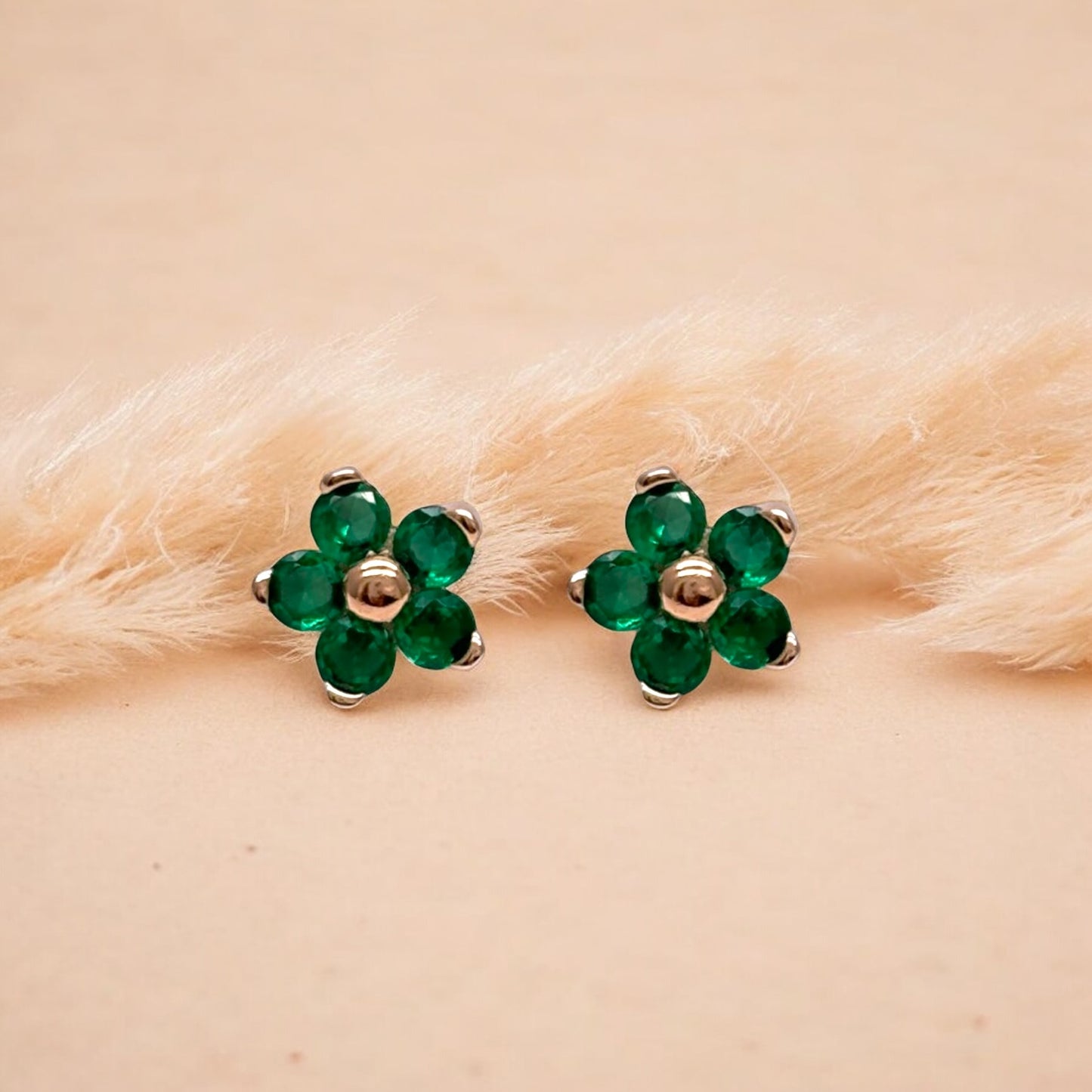 Green Flower Studs