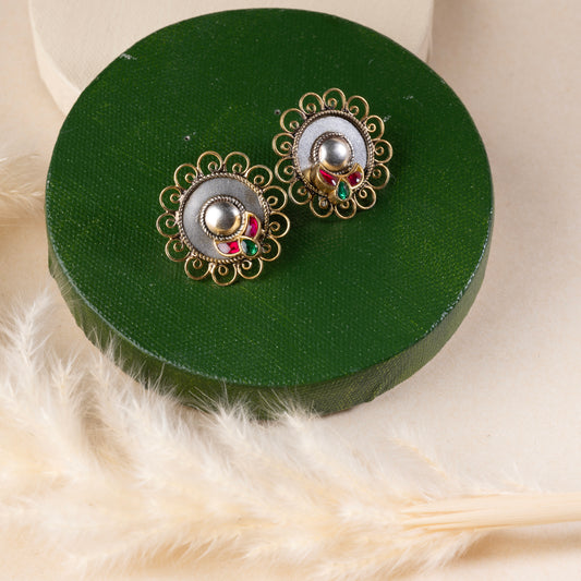 Stunning silver ethnic earrings with intricate detailing, embodying traditional elegance and grace. 

