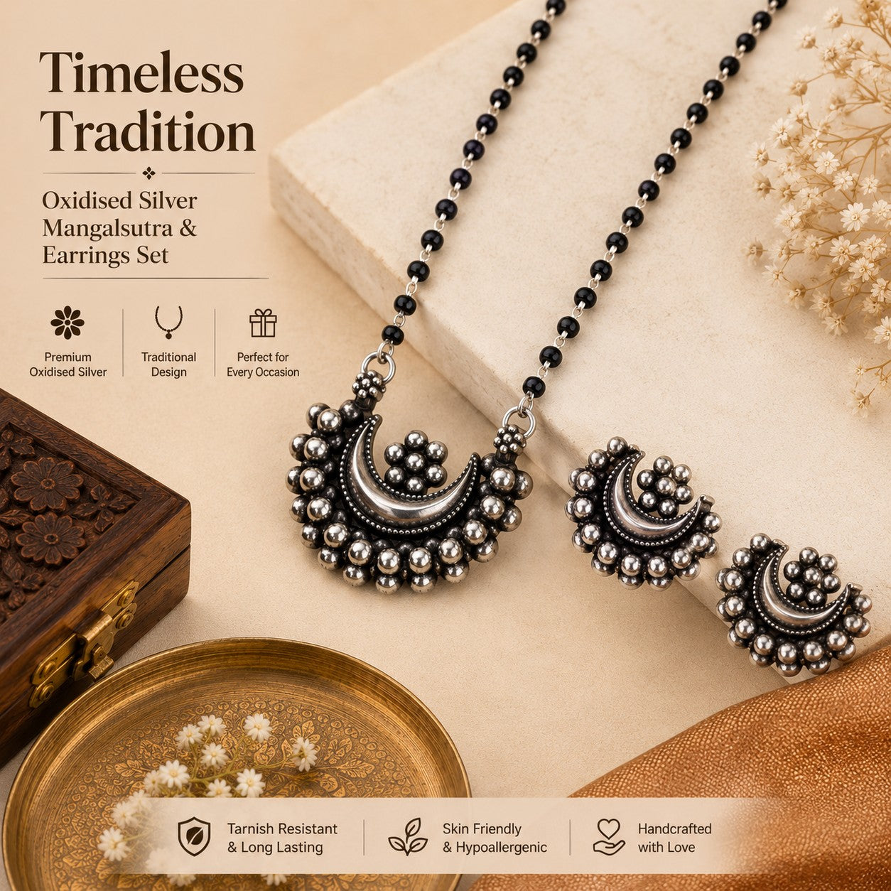 Oxidised Mangalsutra with Earrings