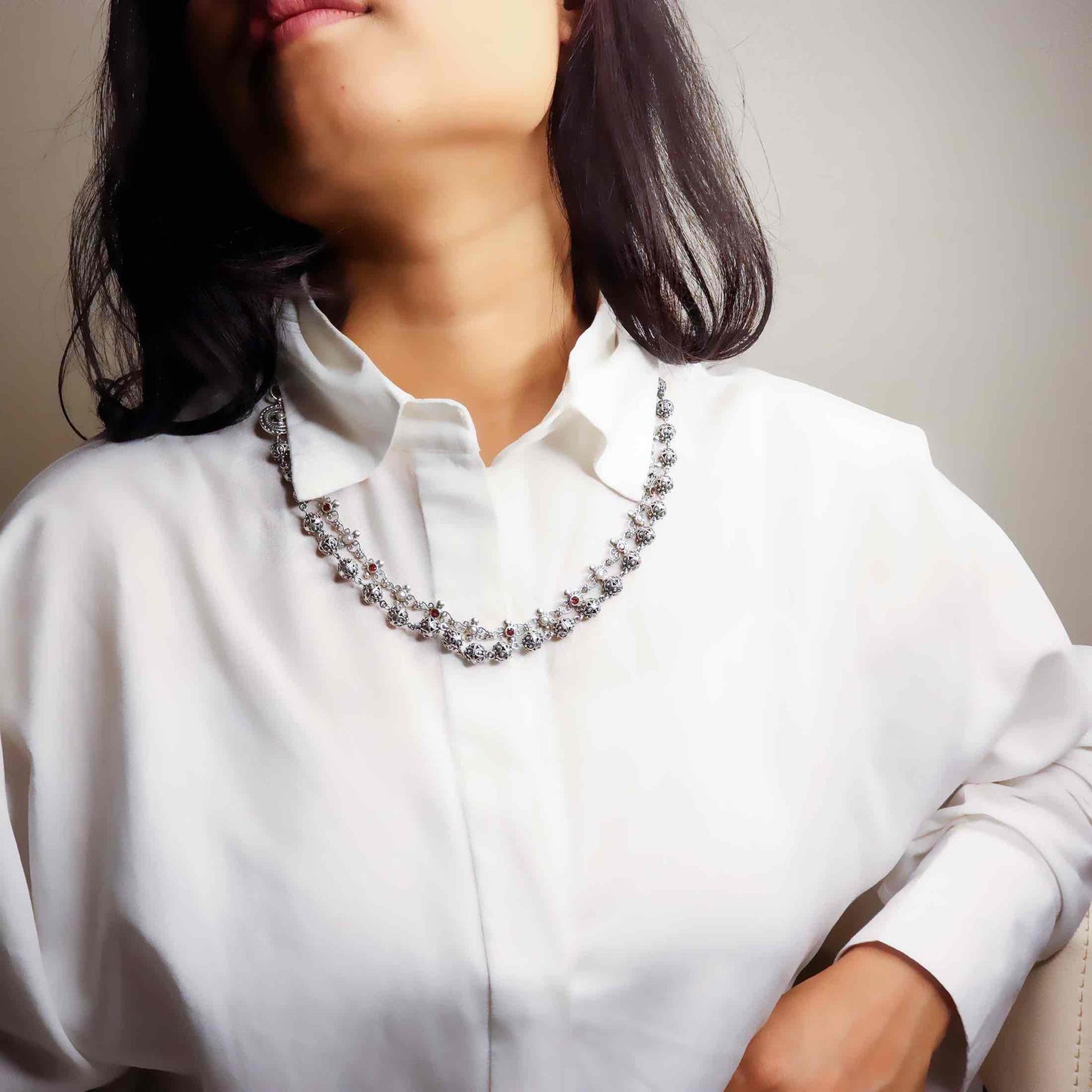 image of a sterling silver necklace with oxidised finish