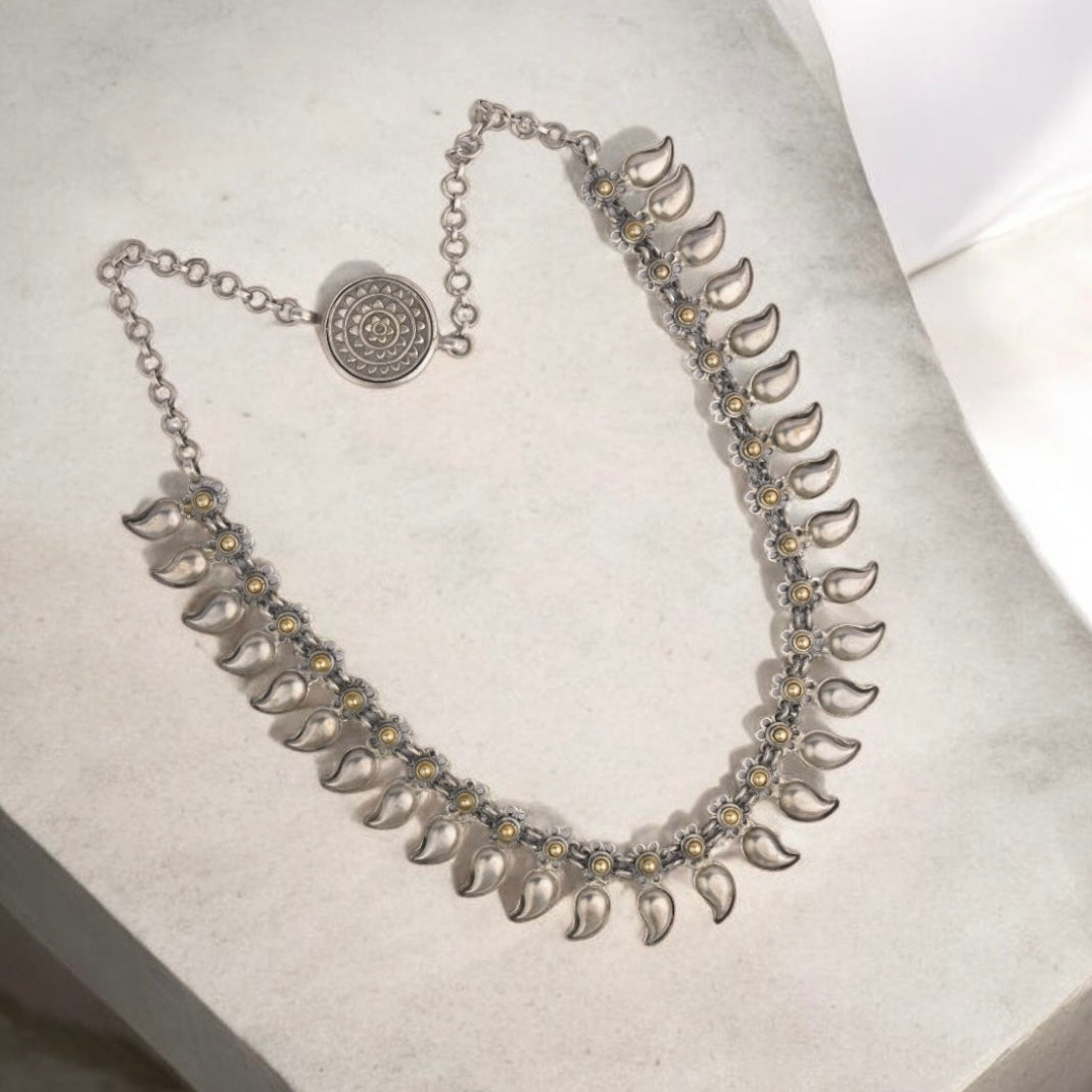 Oxidized sterling silver long necklace with a vintage-inspired charm and a timeless look