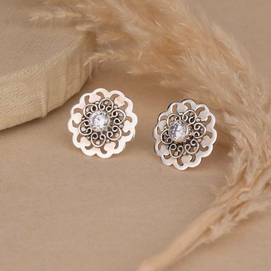 Silver Floral Earrings