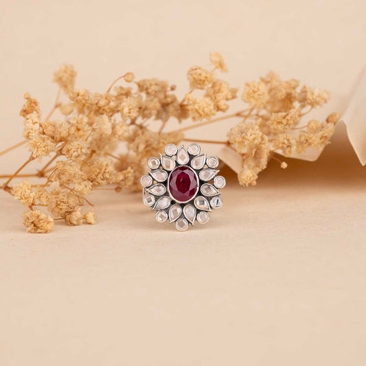 Silver Open Polki Ring