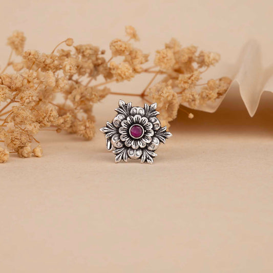 Oxidised Floral Ring
