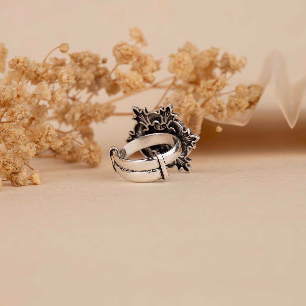 Oxidised Floral Ring