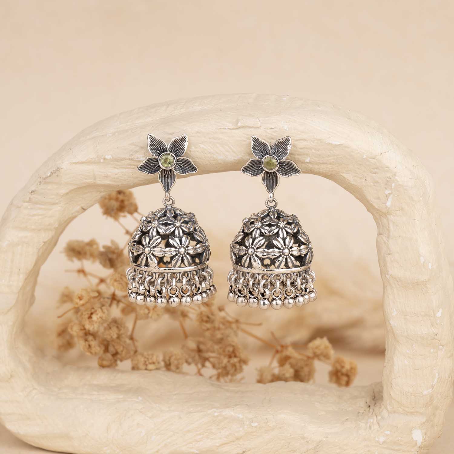 Silver Floral Jhumka
