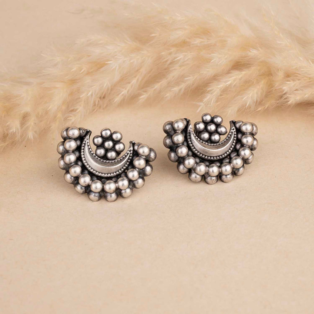 Oxidised Moon Silver Earrings
