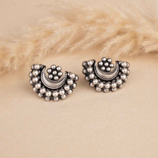 Oxidised Moon Silver Earrings
