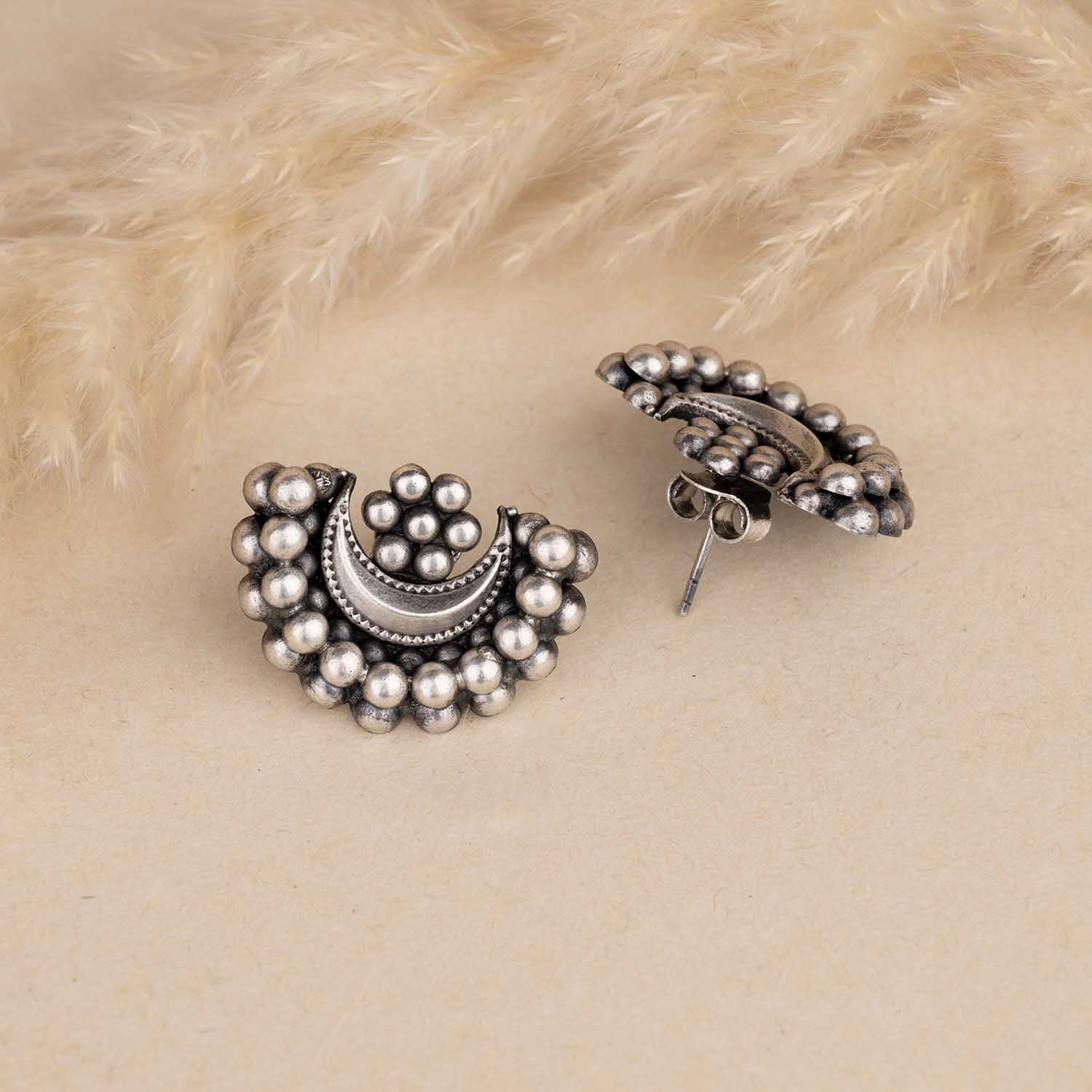 Oxidised Moon Silver Earrings
