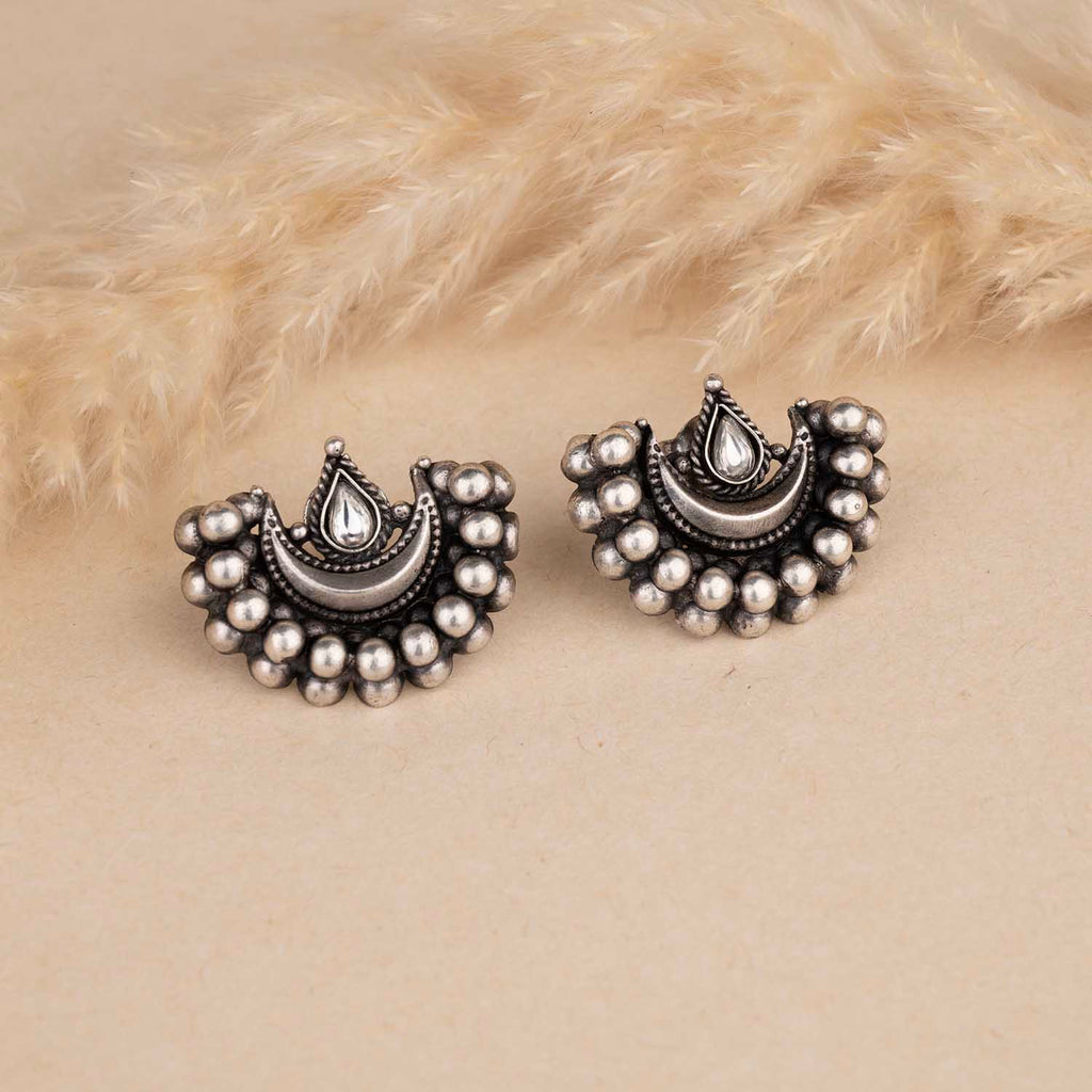 Oxidised Moon Silver Earrings