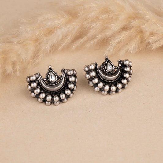 Oxidised Moon Silver Earrings