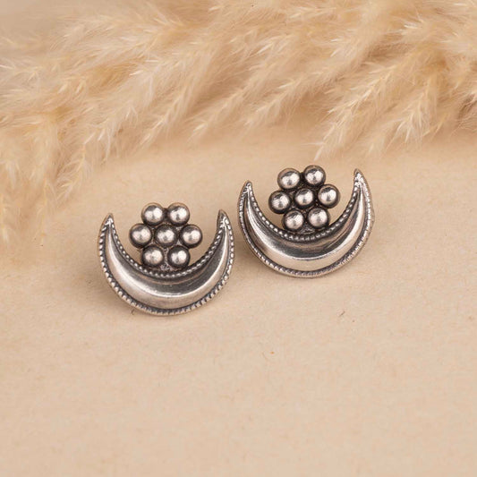 Oxidised Moon Silver Earrings