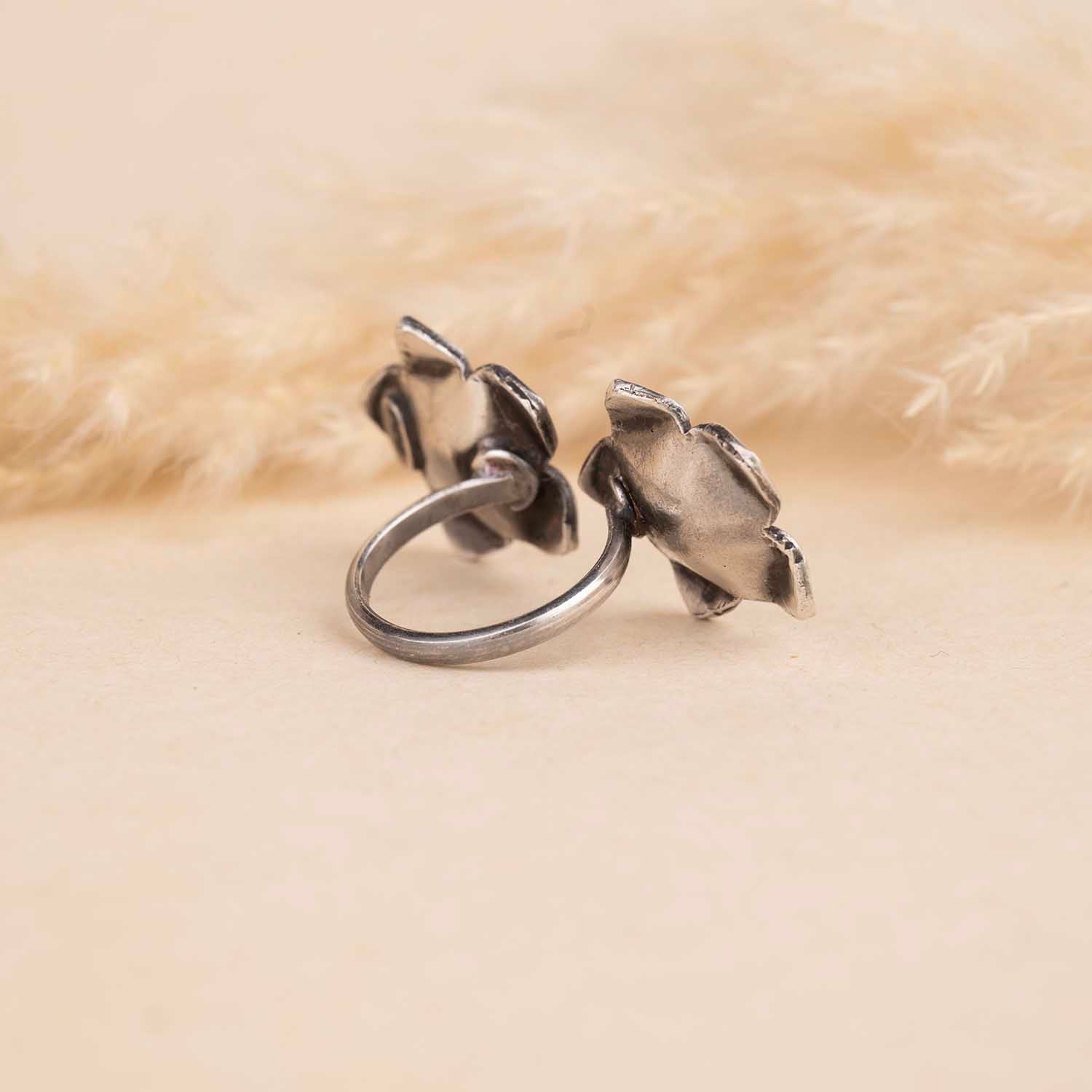 Silver Oxidised Flower Ring