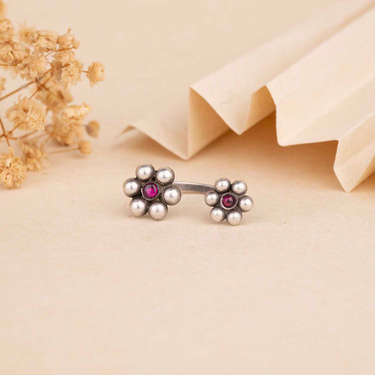 Silver Oxidised Mndala Ring