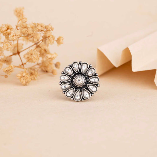 Oxidised Flower Silver Ring
