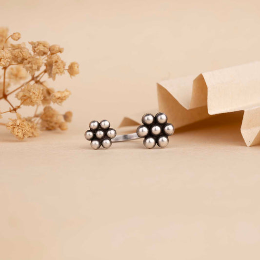 Silver Oxidised Mndala Ring