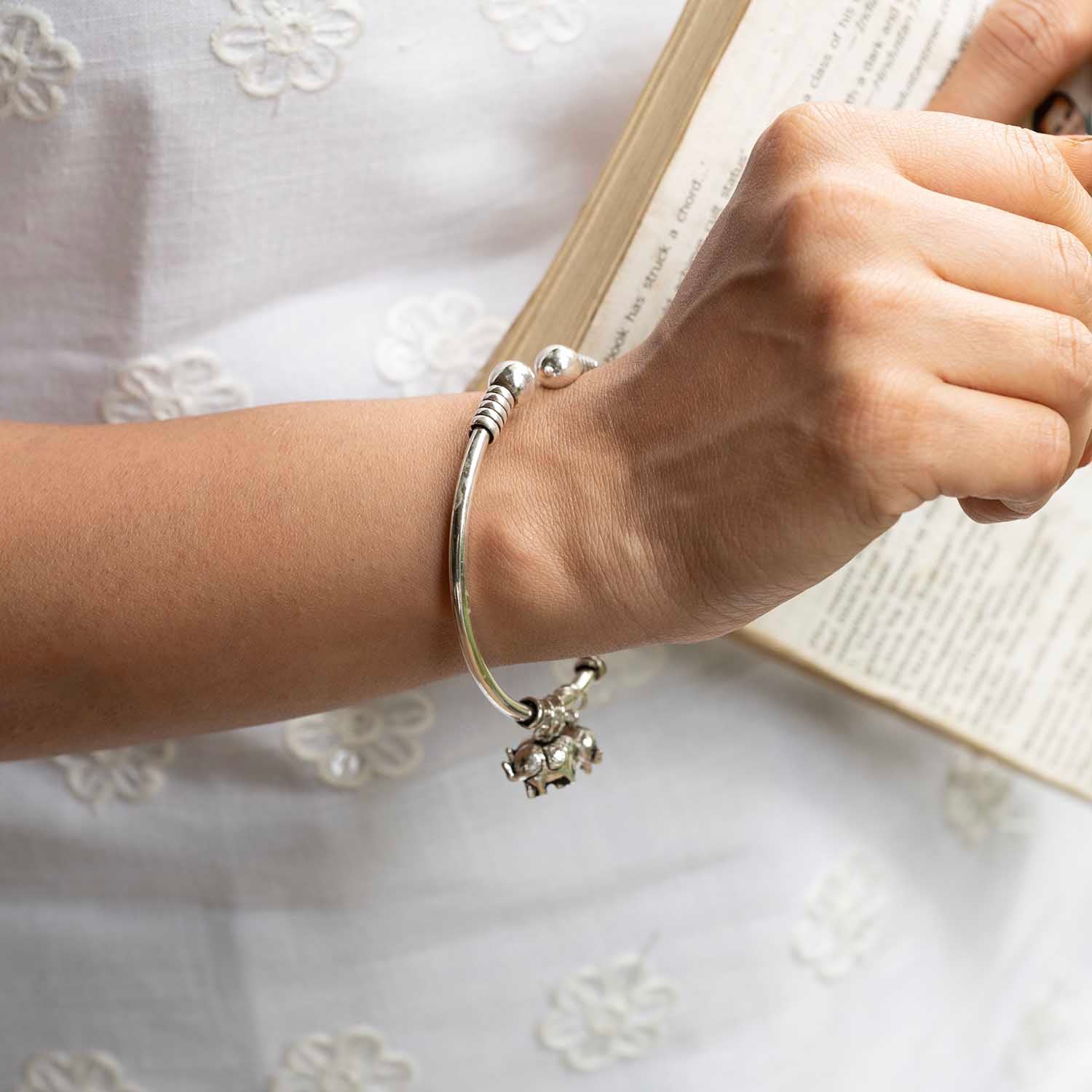 Silver Dangling Elephant Cuff