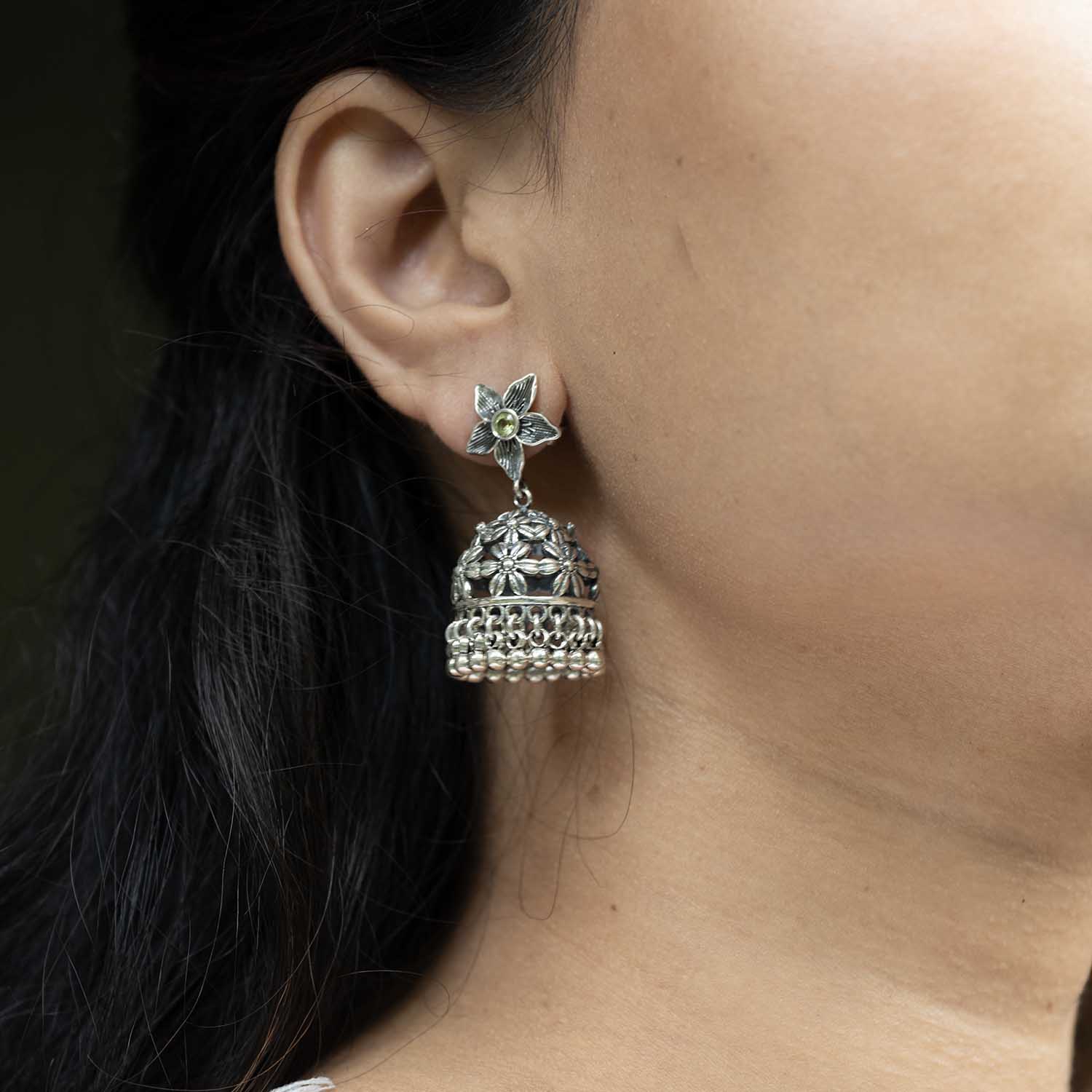 Silver Floral Jhumka