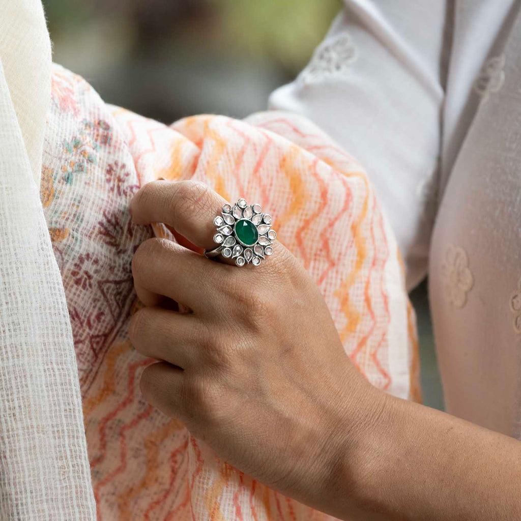 Silver Open Polki Ring