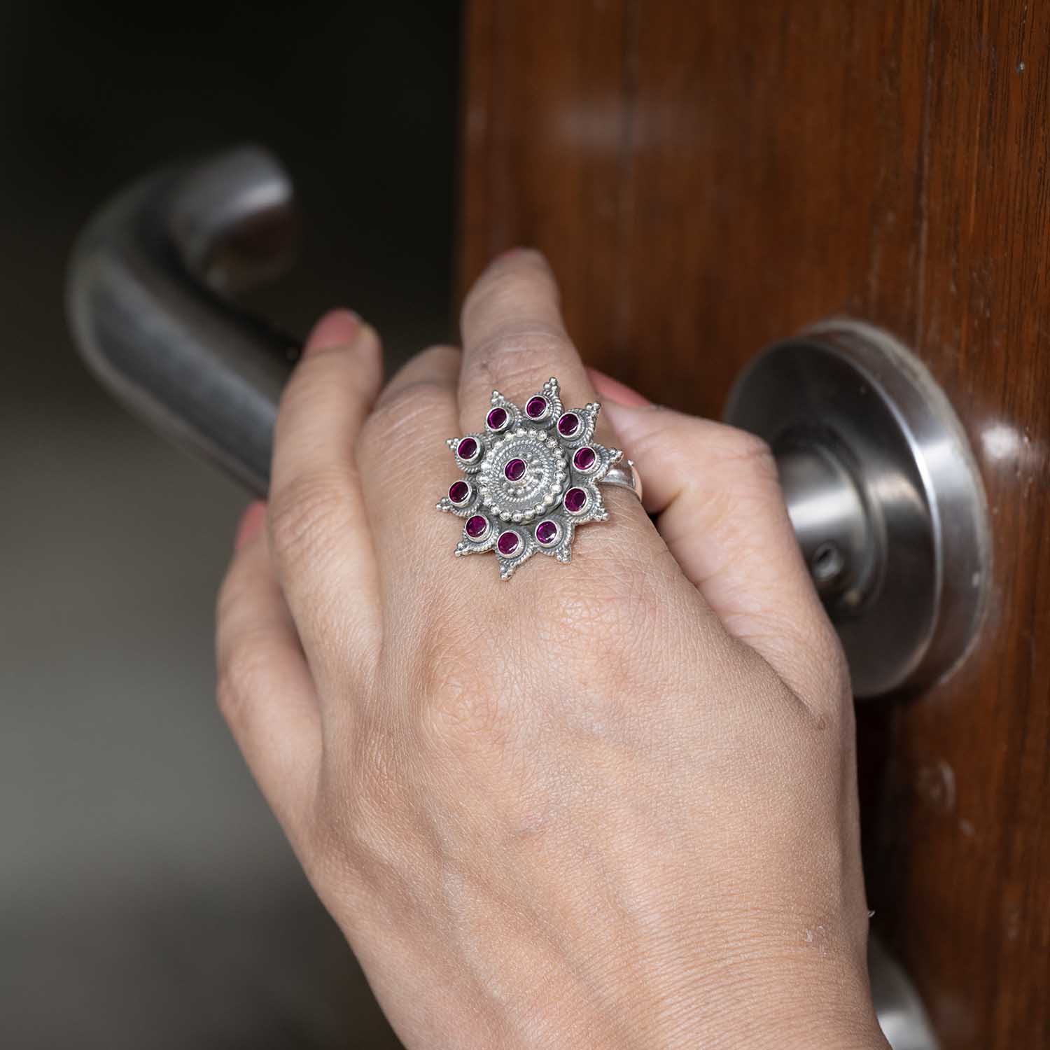 Oxidised Mndala Ring