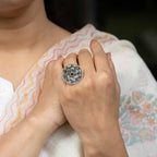 Silver Floral Oxidised Ring