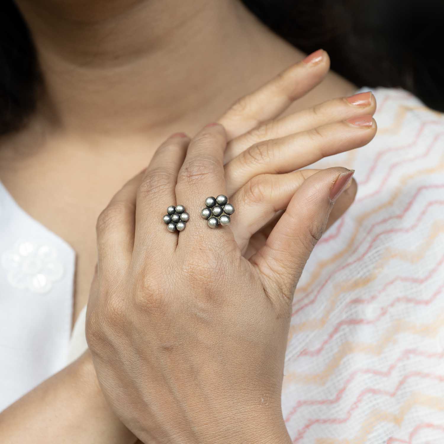 Silver Oxidised Mndala Ring