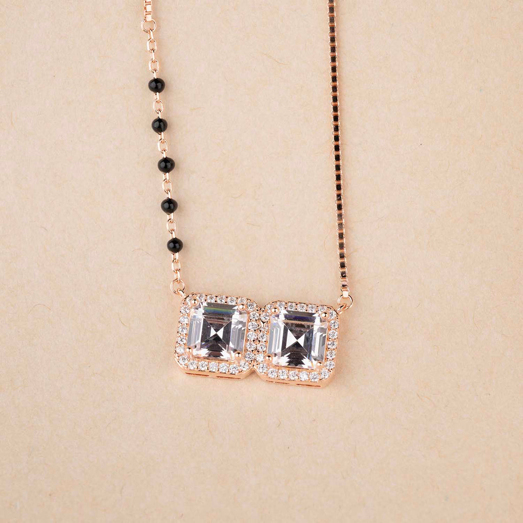 Rose Gold Square Silver Mangalsutra
