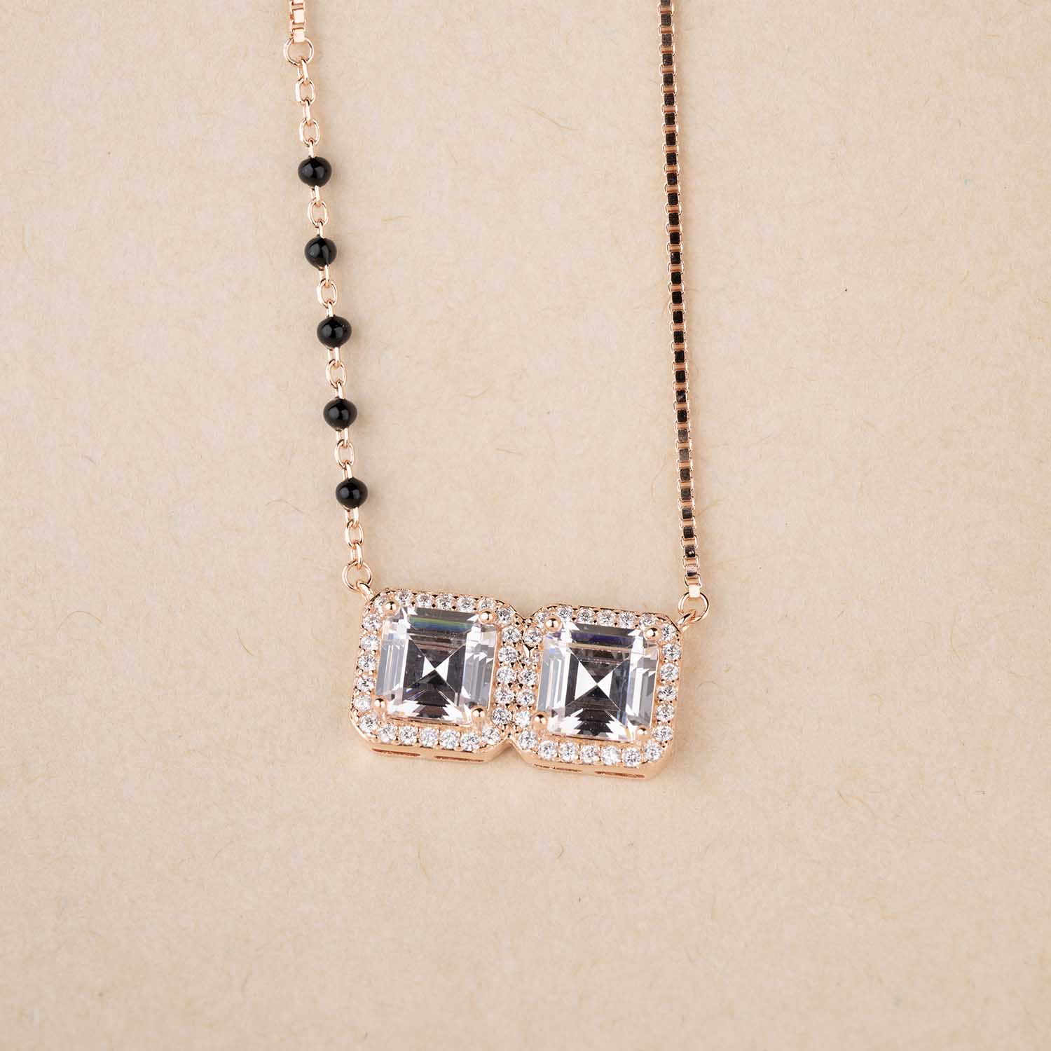 Rose Gold Square Silver Mangalsutra