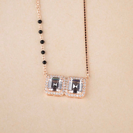 Rose Gold Square Silver Mangalsutra