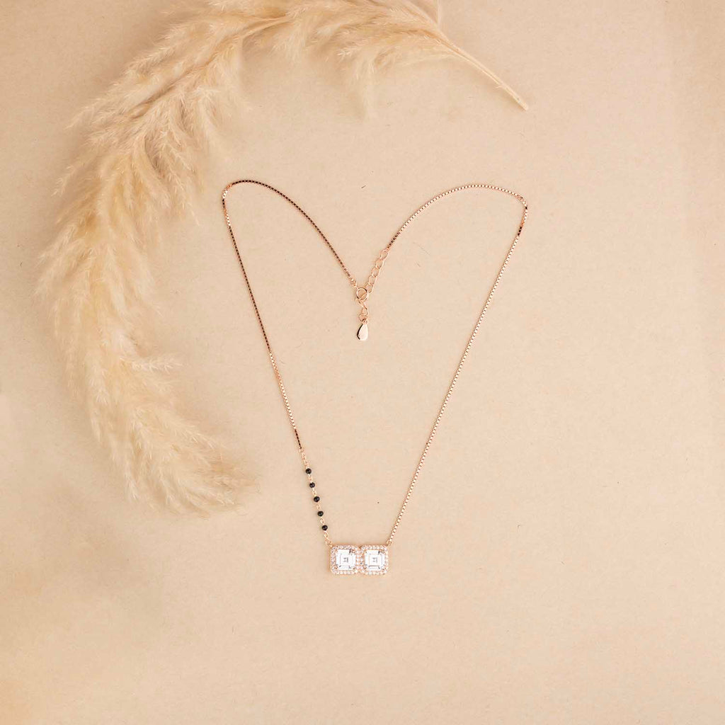 Rose Gold Square Silver Mangalsutra