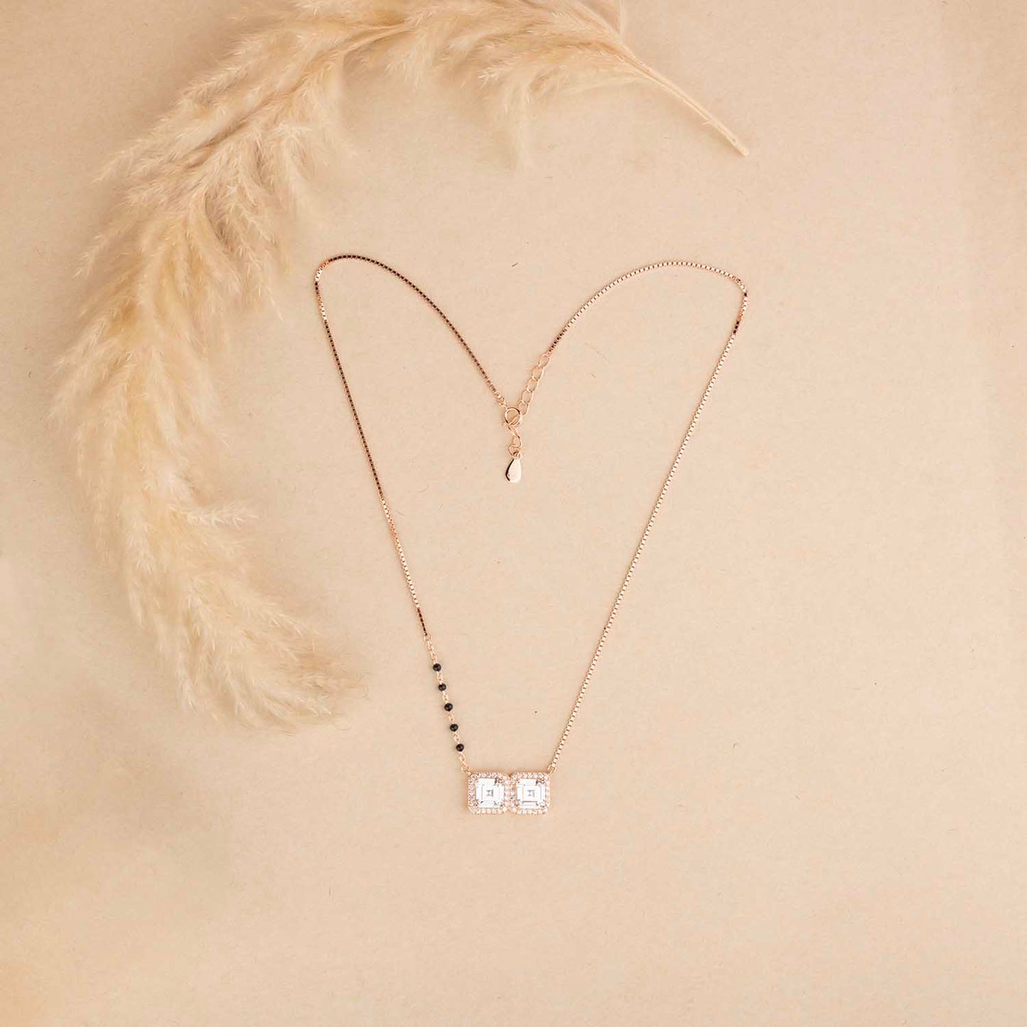 Rose Gold Square Silver Mangalsutra