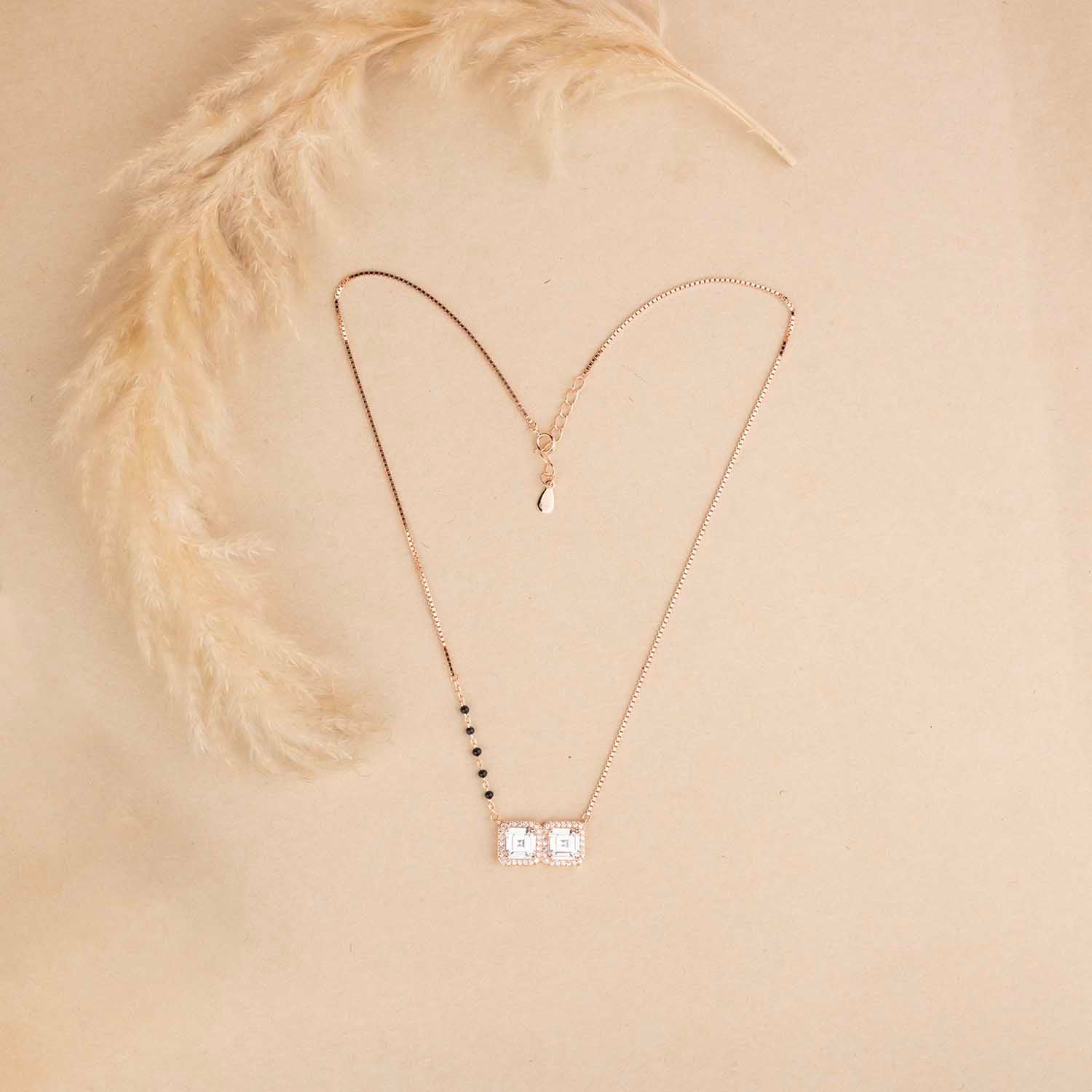 Rose Gold Square Silver Mangalsutra