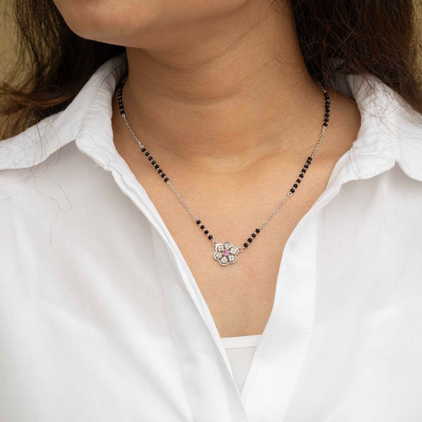 Floral Silver Mangalsutra