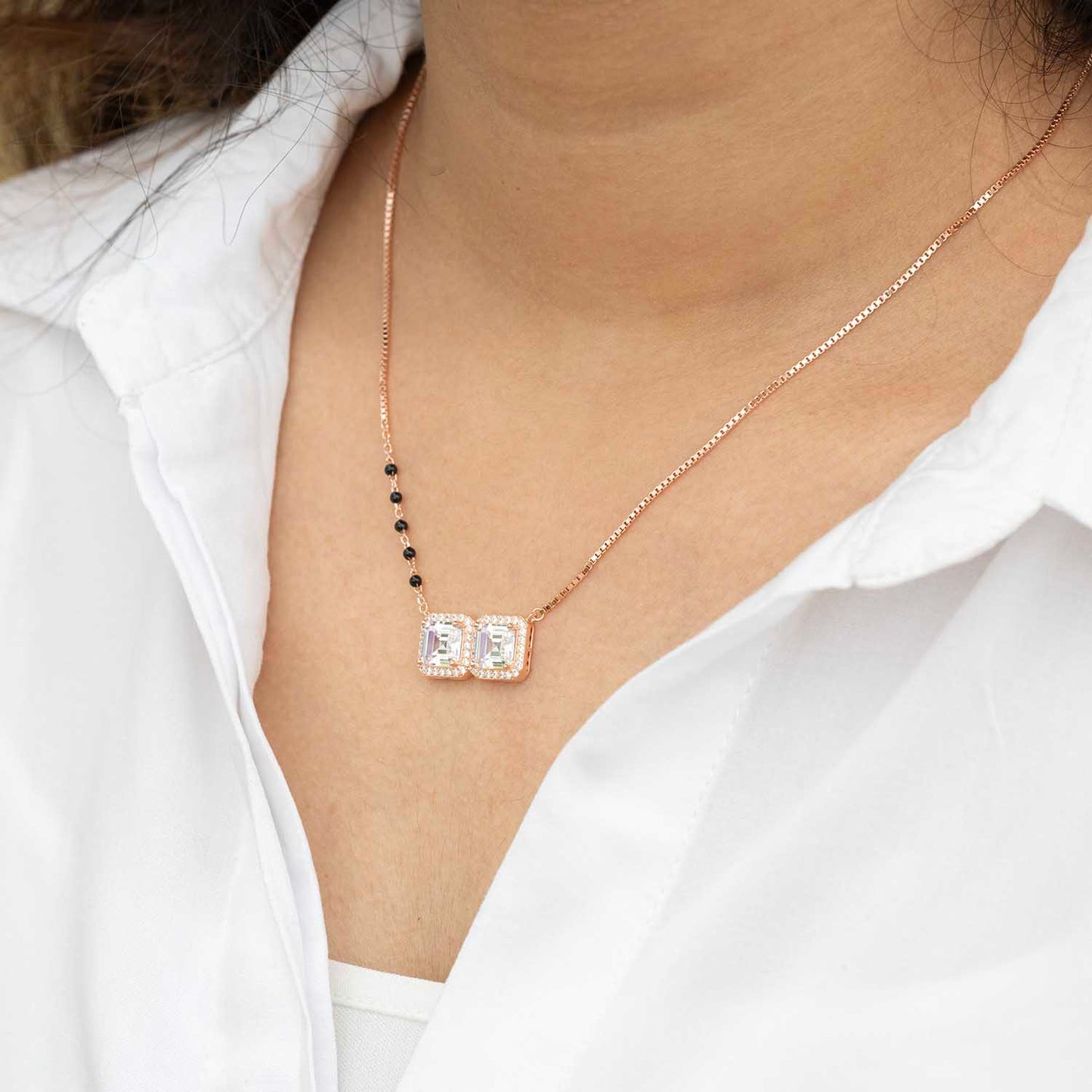 Rose Gold Square Silver Mangalsutra