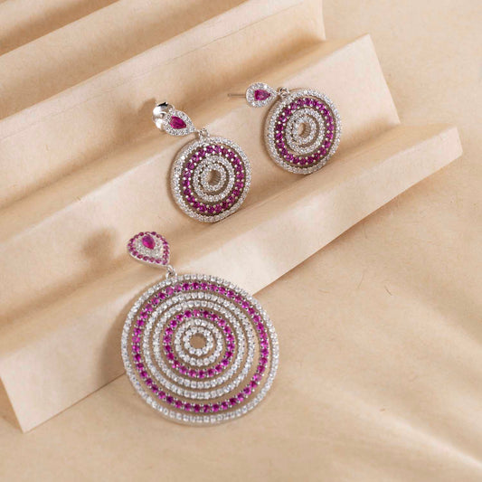 Silver CZ  Pendant & Earrings Set