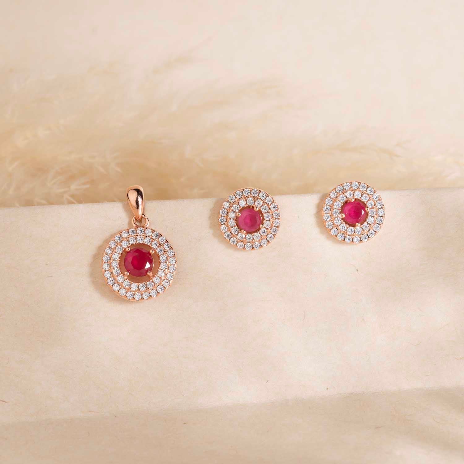 Round Rose Gold Pendant & Earrings Set