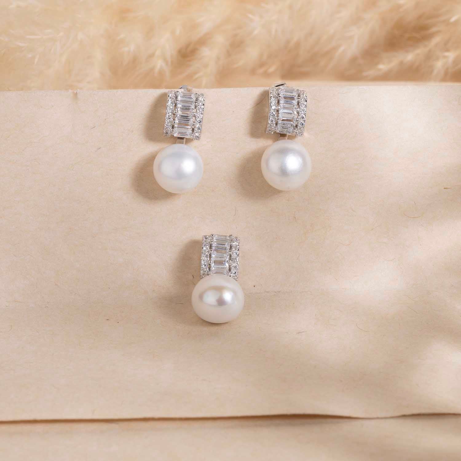 Silver CZ Pendant & Earrings Set