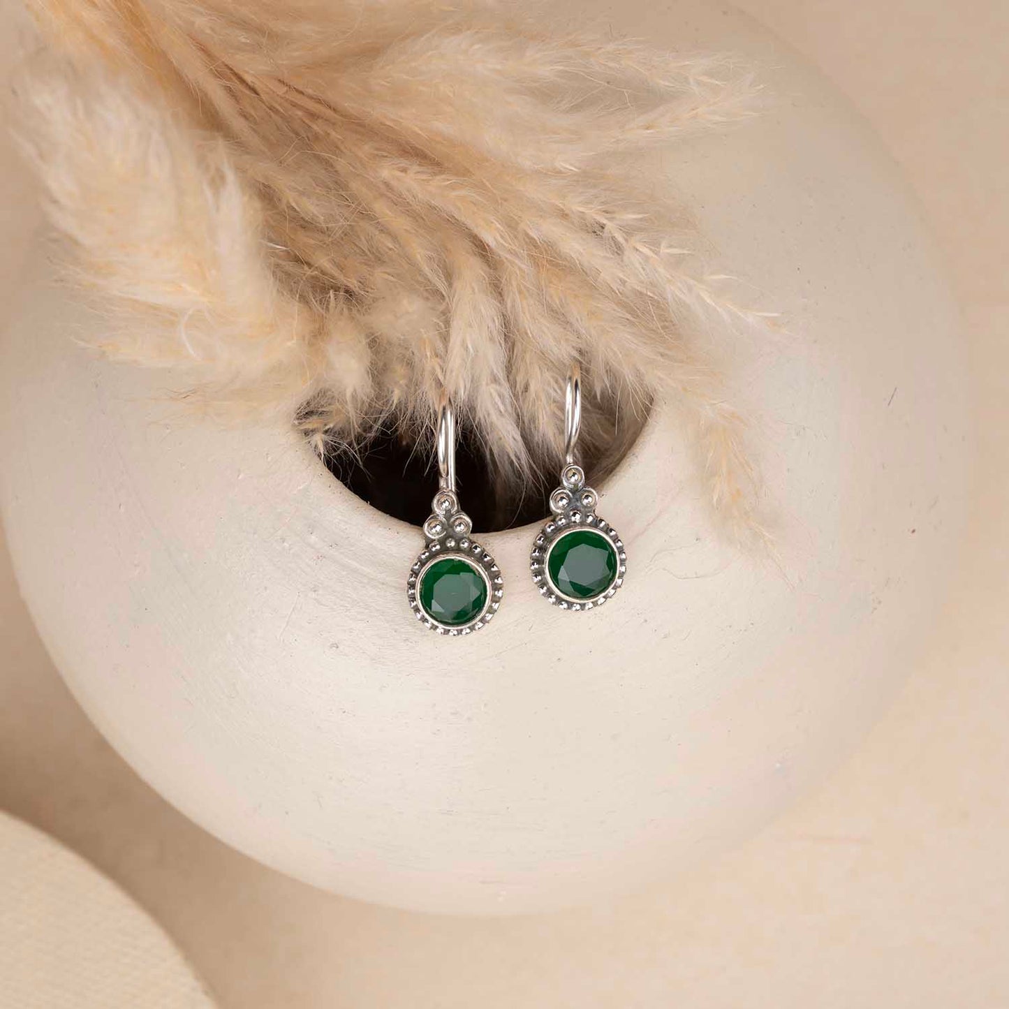 Green Silver Earrings