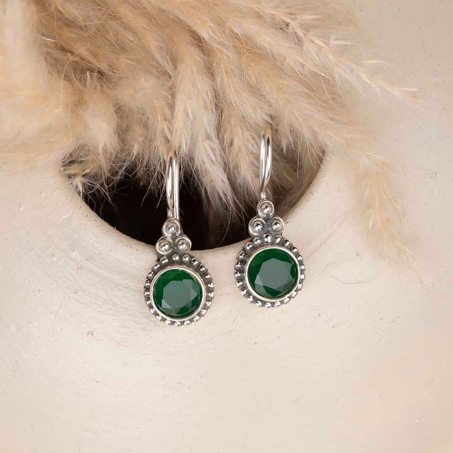 Green Silver Earrings