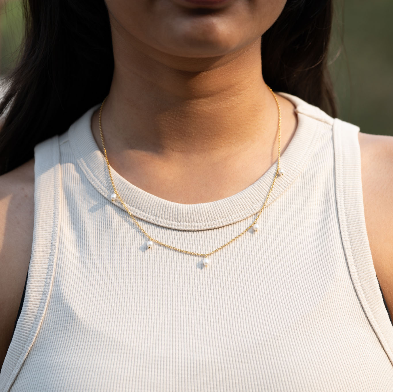 Dangling Pearls Gold Necklace