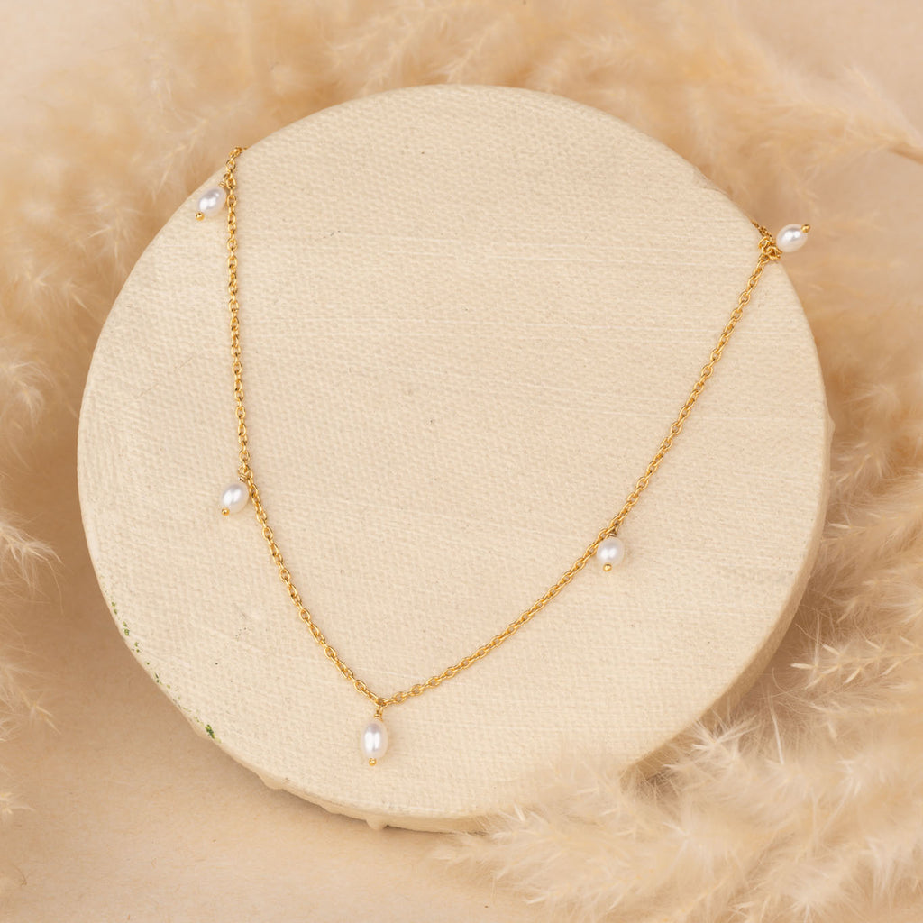 Dangling Pearls Gold Necklace