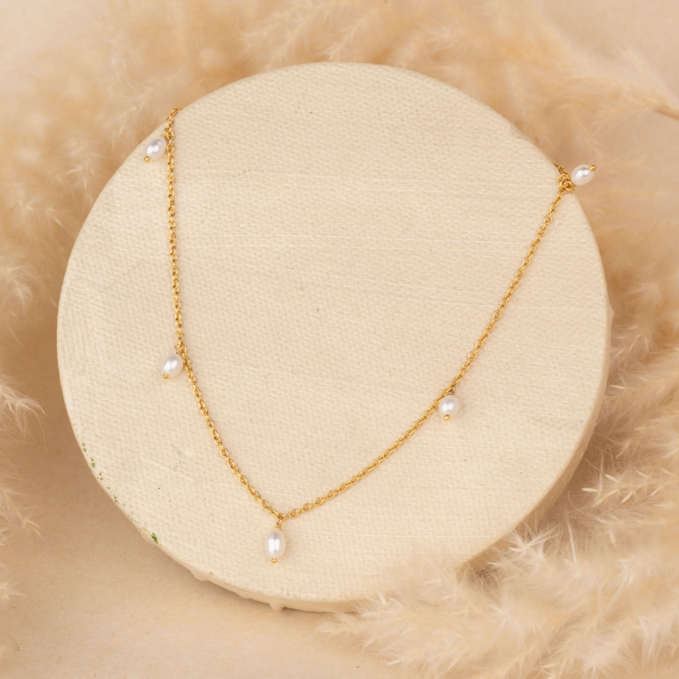 Dangling Pearls Gold Necklace